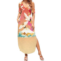 Hawaiian and Japanese Culture Together Family Matching Summer Maxi Dress and Hawaiian Shirt Kakau Art Tattoo with Cranes and Sakura Spring Vibe - Polynesian Pride