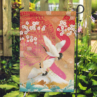 Hawaiian and Japanese Culture Together Garden Flag Kakau Art Tattoo with Cranes and Sakura Spring Vibe - Polynesian Pride