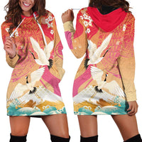 Hawaiian and Japanese Culture Together Hoodie Dress Kakau Art Tattoo with Cranes and Sakura Spring Vibe - Polynesian Pride