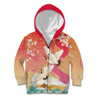 Hawaiian and Japanese Culture Together Kid Hoodie Kakau Art Tattoo with Cranes and Sakura Spring Vibe - Polynesian Pride