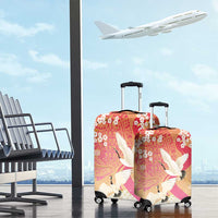 Hawaiian and Japanese Culture Together Luggage Cover Kakau Art Tattoo with Cranes and Sakura Spring Vibe - Polynesian Pride