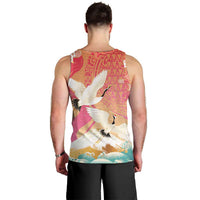 Hawaiian and Japanese Culture Together Men Tank Top Kakau Art Tattoo with Cranes and Sakura Spring Vibe - Polynesian Pride