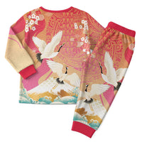 Hawaiian and Japanese Culture Together Christmas Pajama Set Kakau Art Tattoo with Cranes and Sakura Spring Vibe LT03 - Polynesian Pride