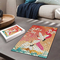 Hawaiian and Japanese Culture Together Puzzle Kakau Art Tattoo with Cranes and Sakura Spring Vibe - Polynesian Pride