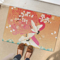 Hawaiian and Japanese Culture Together Rubber Doormat Kakau Art Tattoo with Cranes and Sakura Spring Vibe - Polynesian Pride