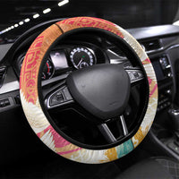 Hawaiian and Japanese Culture Together Steering Wheel Cover Kakau Art Tattoo with Cranes and Sakura Spring Vibe - Polynesian Pride