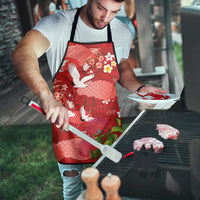Hawaiian and Japanese Culture Together Apron Red Ohia Lehua Plumeria and Sakura Blooming LT03 - Polynesian Pride