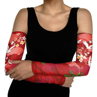 Hawaiian and Japanese Culture Together Arm Sleeves Red Ohia Lehua Plumeria and Sakura Blooming - Polynesian Pride