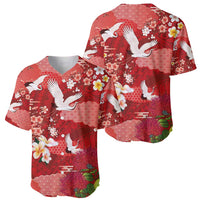 Hawaiian and Japanese Culture Together Baseball Jersey Red Ohia Lehua Plumeria and Sakura Blooming - Polynesian Pride