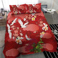 Hawaiian and Japanese Culture Together Bedding Set Red Ohia Lehua Plumeria and Sakura Blooming - Polynesian Pride