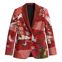 Hawaiian and Japanese Culture Together Blazer Red Ohia Lehua Plumeria and Sakura Blooming - Polynesian Pride