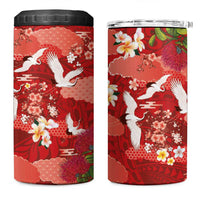 Hawaiian and Japanese Culture Together 4 in 1 Can Cooler Tumbler Red Ohia Lehua Plumeria and Sakura Blooming - Polynesian Pride
