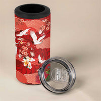 Hawaiian and Japanese Culture Together 4 in 1 Can Cooler Tumbler Red Ohia Lehua Plumeria and Sakura Blooming - Polynesian Pride