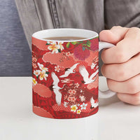 Hawaiian and Japanese Culture Together Ceramic Mug Red Ohia Lehua Plumeria and Sakura Blooming - Polynesian Pride