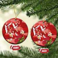 Hawaiian and Japanese Culture Together Ceramic Ornament Red Ohia Lehua Plumeria and Sakura Blooming LT03 Circle Red - Polynesian Pride