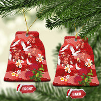 Hawaiian and Japanese Culture Together Ceramic Ornament Red Ohia Lehua Plumeria and Sakura Blooming LT03 Bell Flake Red - Polynesian Pride