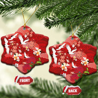 Hawaiian and Japanese Culture Together Ceramic Ornament Red Ohia Lehua Plumeria and Sakura Blooming LT03 Snow Flake Red - Polynesian Pride