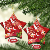Hawaiian and Japanese Culture Together Ceramic Ornament Red Ohia Lehua Plumeria and Sakura Blooming LT03 Star Red - Polynesian Pride
