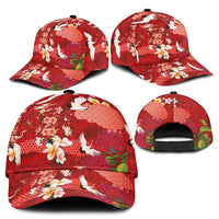 Hawaiian and Japanese Culture Together Classic Cap Red Ohia Lehua Plumeria and Sakura Blooming - Polynesian Pride