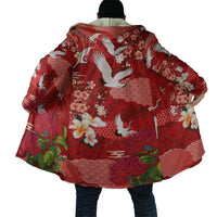 Hawaiian and Japanese Culture Together Cloak Red Ohia Lehua Plumeria and Sakura Blooming - Polynesian Pride