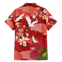 Hawaiian and Japanese Culture Together Family Matching Mermaid Dress and Hawaiian Shirt Red Ohia Lehua Plumeria and Sakura Blooming - Polynesian Pride