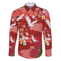 Hawaiian and Japanese Culture Together Family Matching Puletasi and Hawaiian Shirt Red Ohia Lehua Plumeria and Sakura Blooming - Polynesian Pride