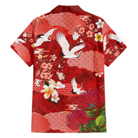 Hawaiian and Japanese Culture Together Family Matching Summer Maxi Dress and Hawaiian Shirt Red Ohia Lehua Plumeria and Sakura Blooming - Polynesian Pride