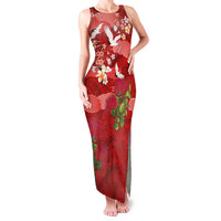 Hawaiian and Japanese Culture Together Family Matching Tank Maxi Dress and Hawaiian Shirt Red Ohia Lehua Plumeria and Sakura Blooming - Polynesian Pride