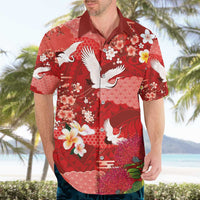 Hawaiian and Japanese Culture Together Hawaiian Shirt Red Ohia Lehua Plumeria and Sakura Blooming - Polynesian Pride