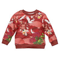 Hawaiian and Japanese Culture Together Kid Ugly Christmas Sweater Red Ohia Lehua Plumeria and Sakura Blooming - Polynesian Pride