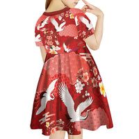 Hawaiian and Japanese Culture Together Kid Short Sleeve Dress Red Ohia Lehua Plumeria and Sakura Blooming - Polynesian Pride