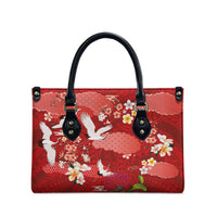 Hawaiian and Japanese Culture Together Leather Bag Red Ohia Lehua Plumeria and Sakura Blooming - Polynesian Pride
