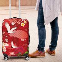 Hawaiian and Japanese Culture Together Luggage Cover Red Ohia Lehua Plumeria and Sakura Blooming - Polynesian Pride