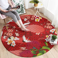 Hawaiian and Japanese Culture Together Round Carpet Red Ohia Lehua Plumeria and Sakura Blooming LT03 - Polynesian Pride