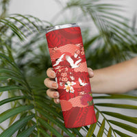 Hawaiian and Japanese Culture Together Skinny Tumbler Red Ohia Lehua Plumeria and Sakura Blooming LT03 - Polynesian Pride