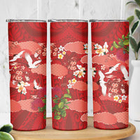 Hawaiian and Japanese Culture Together Skinny Tumbler Red Ohia Lehua Plumeria and Sakura Blooming LT03 - Polynesian Pride