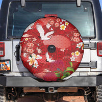 Hawaiian and Japanese Culture Together Spare Tire Cover Red Ohia Lehua Plumeria and Sakura Blooming - Polynesian Pride