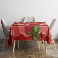 Hawaiian and Japanese Culture Together Tablecloth Red Ohia Lehua Plumeria and Sakura Blooming - Polynesian Pride