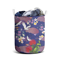 Hawaiian and Japanese Culture Together Laundry Basket Blue Ohia Lehua Plumeria and Sakura Blooming - Polynesian Pride