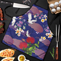 Hawaiian and Japanese Culture Together Apron Blue Ohia Lehua Plumeria and Sakura Blooming - Polynesian Pride