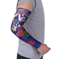 Hawaiian and Japanese Culture Together Arm Sleeves Blue Ohia Lehua Plumeria and Sakura Blooming - Polynesian Pride