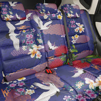 Hawaiian and Japanese Culture Together Back Car Seat Cover Blue Ohia Lehua Plumeria and Sakura Blooming - Polynesian Pride