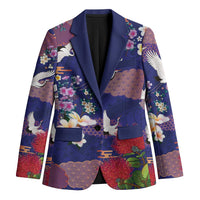 Hawaiian and Japanese Culture Together Blazer Blue Ohia Lehua Plumeria and Sakura Blooming - Polynesian Pride