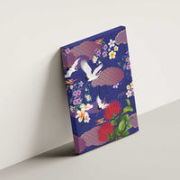 Hawaiian and Japanese Culture Together Canvas Wall Art Blue Ohia Lehua Plumeria and Sakura Blooming - Polynesian Pride