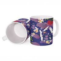 Hawaiian and Japanese Culture Together Ceramic Mug Blue Ohia Lehua Plumeria and Sakura Blooming - Polynesian Pride