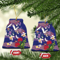 Hawaiian and Japanese Culture Together Ceramic Ornament Blue Ohia Lehua Plumeria and Sakura Blooming - Polynesian Pride