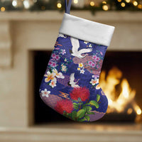Hawaiian and Japanese Culture Together Christmas Stocking Blue Ohia Lehua Plumeria and Sakura Blooming - Polynesian Pride