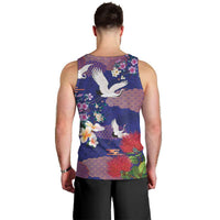Hawaiian and Japanese Culture Together Men Tank Top Blue Ohia Lehua Plumeria and Sakura Blooming - Polynesian Pride