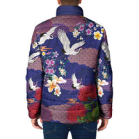 Hawaiian and Japanese Culture Together Padded Jacket Blue Ohia Lehua Plumeria and Sakura Blooming - Polynesian Pride