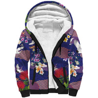 Hawaiian and Japanese Culture Together Sherpa Hoodie Blue Ohia Lehua Plumeria and Sakura Blooming - Polynesian Pride